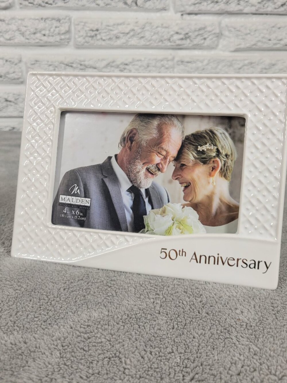 Malden 50th Anniversary Ceramic Photo Frame White Textured Ceramic 4x6 S46E
